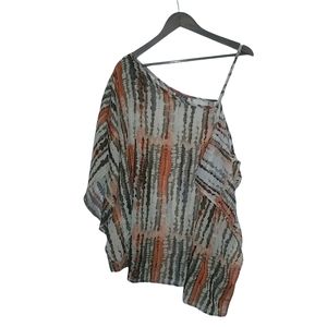 Dots 2X Orange Tan Dots Stripes Top Plus